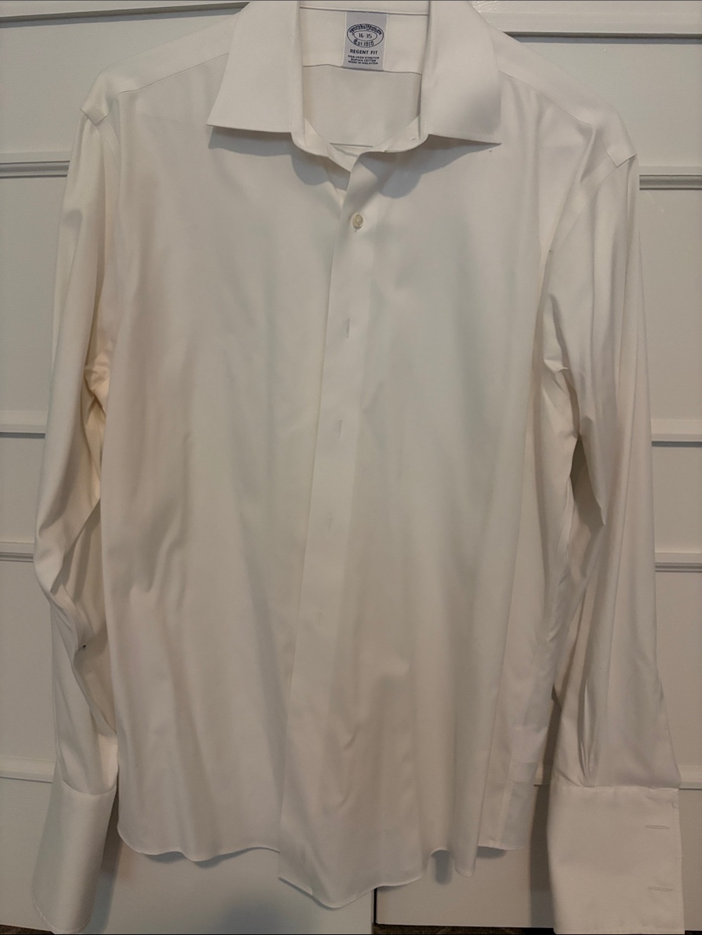 Brooks Bros White Men's Dress Shirt - Classic Point Collar, French Cuff 16-35